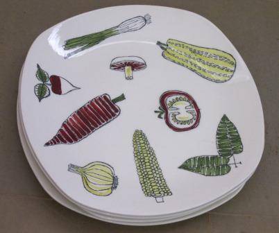 large rare Midwinter 'Salad Ware' hand painted dinner plates by Terence Conran, c1955