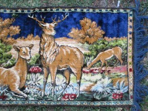 Retro mid century deer carpet / wall hanging made in Italy