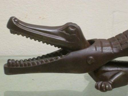 Large sculptural Art Deco (1923) heavy duty cast iron crocodile fire tongs / nutcracker