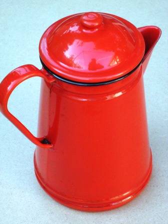 Large retro red enamel coffee pot