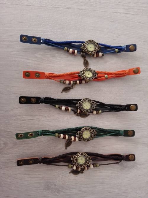 HIGH QUALITY WOMENS GENUINE LEATHER VINTAGE BRACELET WATCH (LEAF)