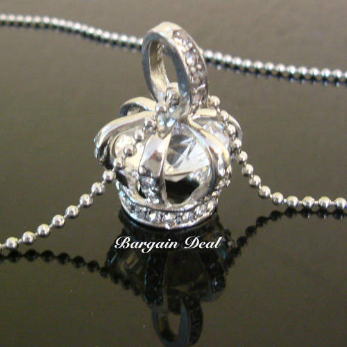 R80 only - Stylish Silver Necklace with Sparkling Crown Pendant !