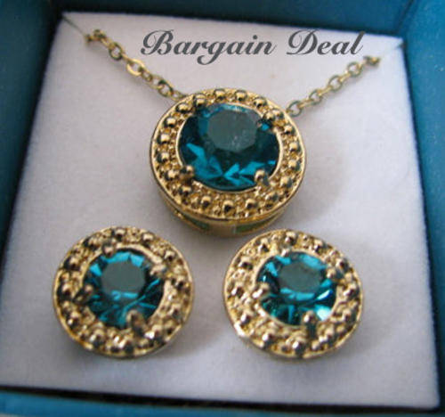 R100 only! 3pcs Turquoise Blue Crystal Necklace and Earrings Set with 18K Yellow Gold Plated Chain!!