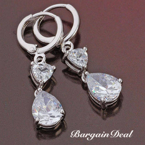 Stunning 18KGP 4ct Pear Cut Simulated Diamond Earrings is waiting for a Beauty !!