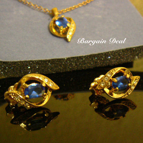 R100 only - 3pcs Stylish Oval Cut Simulated Blue Sapphire Necklace & Earring Set from Avon Canada!!