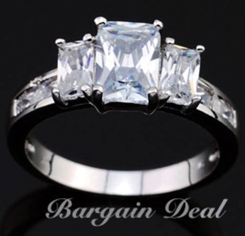 Size J / R !! Stunning 7stone 2.5ct Emerald Cut Engagement Diamond Ring clad in 18K White Gold !!