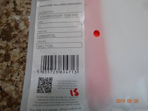 Mclaren Mercedes Vodafone - Team Shirt for Men - L-  50th Anniversar Brand New - Official Gear - WOW