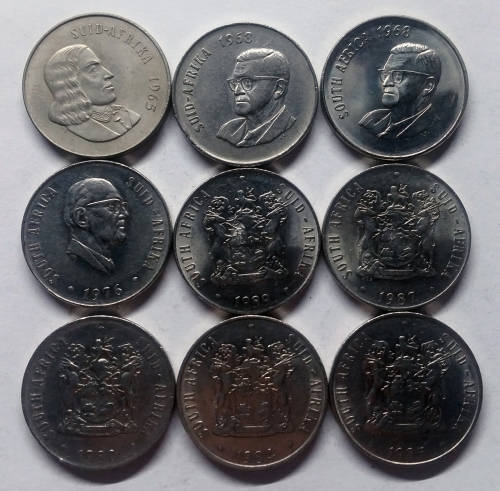 55 S.A.50c COINS (INCLUDING 1965 PROOF 50C AFR) ONE BID !! SEE COMMENTS !!
