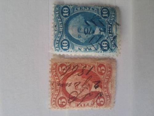 US inter revenue stamps. 5c and 10c dating to 1866!!!!!