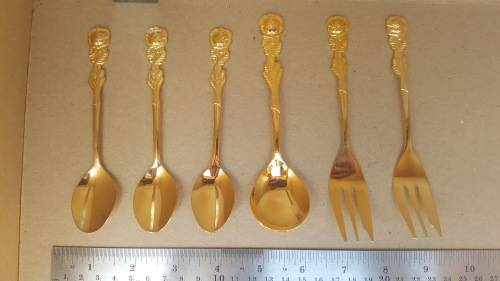 EETRITE - 24K Gold Plated - Desert Fork and Spoon Set in Original Box and packaging - Rose Design