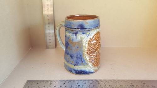 HVW Stein Beer Mug - Embossed Ceramics - Signed Pottery
