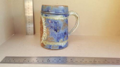 HVW Stein Beer Mug - Embossed Ceramics - Signed Pottery