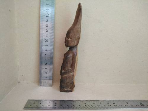 Vintage! - Hand Carved - Dual Tone Wooden Figurine - Lady Holding A Bottle