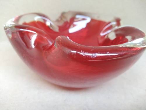 Vintage!  - Murano - Heavy Red Glass Ashtray