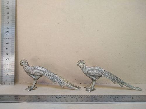 Vintage! Pair Of Pheasant Bird Silver Metal Figurines