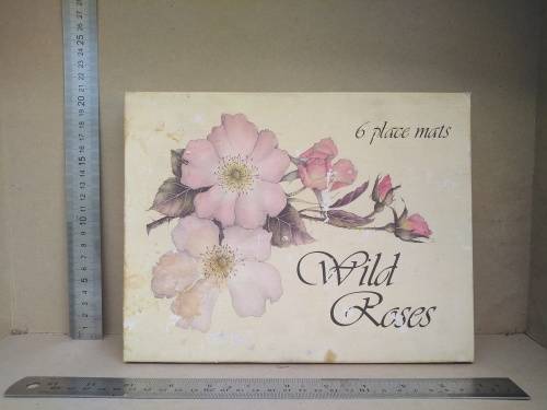 Vintage! Wild Roses - Wooden Lacquered Place Mats With Cork Backing - In Original Box.