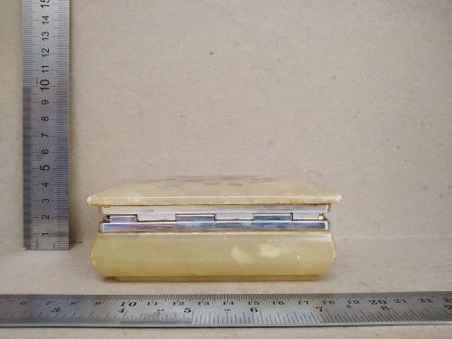 Vintage! Hand Made in Italy - Genuine Alabaster Marble - Rectangular Floral Trinket Box