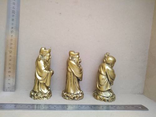 Chinese Feng Shui Three Wise Men, Fu Lu Shou Figurines Gold Resin Statues for Prosperity and Luck