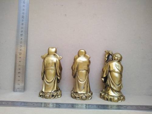 Chinese Feng Shui Three Wise Men, Fu Lu Shou Figurines Gold Resin Statues for Prosperity and Luck