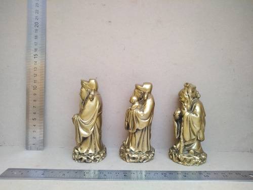 Chinese Feng Shui Three Wise Men, Fu Lu Shou Figurines Gold Resin Statues for Prosperity and Luck