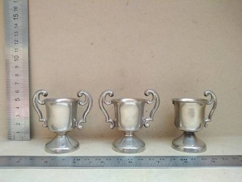 Vintage! - Set Of 3 - Silver Alloy? - Miniature Trophy Cups