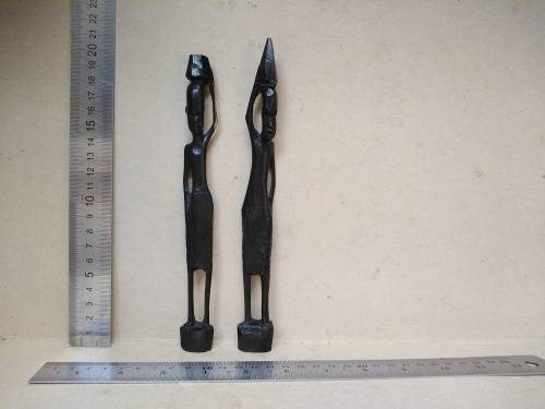 Vintage! Malawi - Ebony Wood Carvings - Pair Of Skinny Tribesman