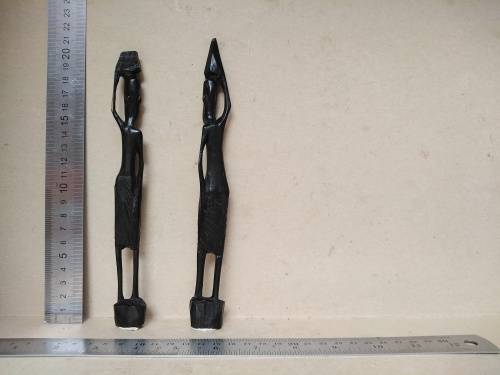 Vintage! Malawi - Ebony Wood Carvings - Pair Of Skinny Tribesman