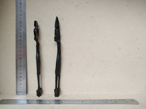 Vintage! Malawi - Ebony Wood Carvings - Pair Of Skinny Tribesman