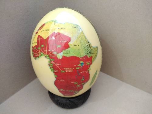 Africana! - Hand Made - Decoupage Ostrich Egg - Big Five (Signed) - With Wooden Stand