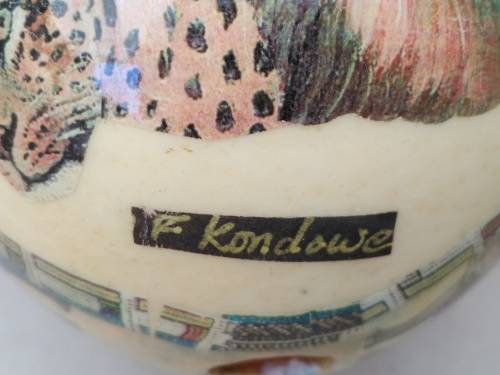 Africana! - Hand Made - Decoupage Ostrich Egg - Big Five (Signed) - With Wooden Stand