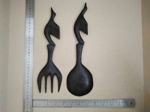 Vintage! - Ebony - Set Of Wooden Salad Servers - Bird Handles