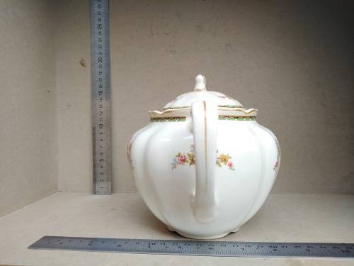 Vintage! England - JOHNSON BROS - Victorian - Porcelain Teapot With Floral Design - (Repaired Lid)