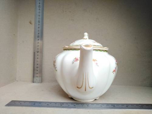 Vintage! England - JOHNSON BROS - Victorian - Porcelain Teapot With Floral Design - (Repaired Lid)