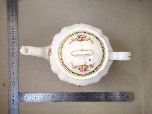 Vintage! England - JOHNSON BROS - Victorian - Porcelain Teapot With Floral Design - (Repaired Lid)
