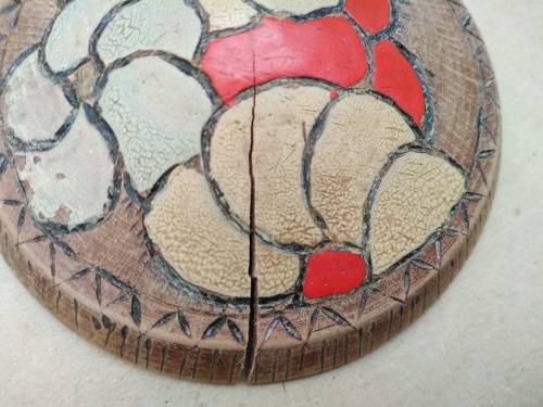 Vintage! Hand Carved - Round Floral - Trinket Box With Lid