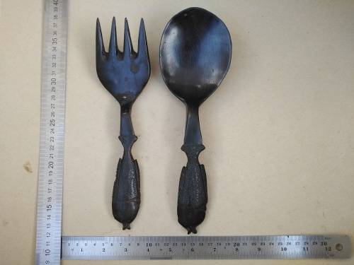 Africana! - Ebony - Set Of Wooden Salad Servers - Fish Handles