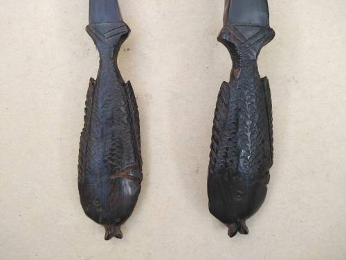 Africana! - Ebony - Set Of Wooden Salad Servers - Fish Handles