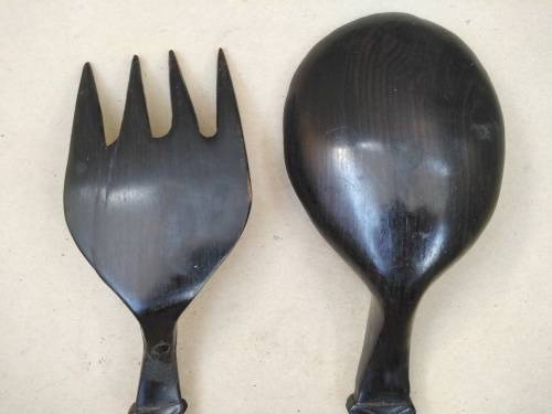 Africana! - Ebony - Set Of Wooden Salad Servers - Fish Handles