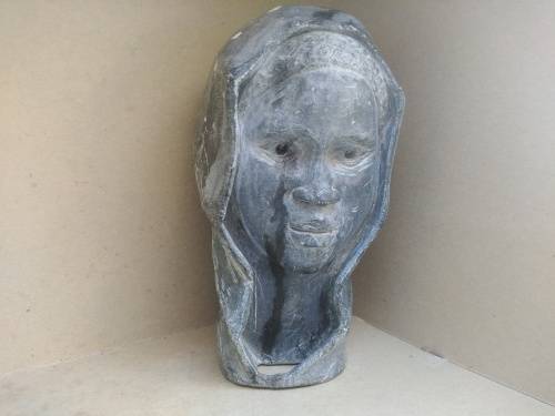 Africana!  Hand Carved - Soapstone Bust - Woman In Head Scarf