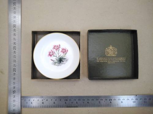 Vintage! England - Royal Worcester -  Bone China - Small Pin Dish With Flowers (In original Box)