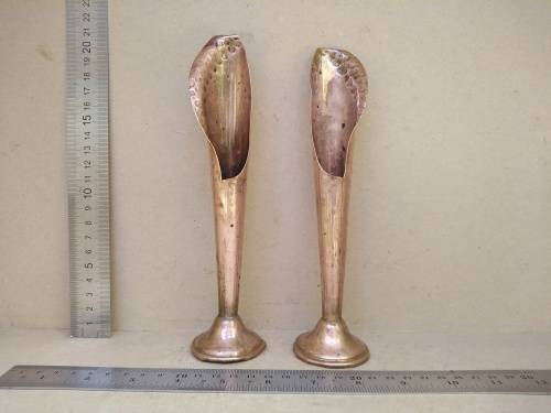 Vintage! Set Of 2 - Copper Bud Vase / Candle Holder - Calla Lily