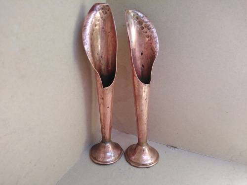Vintage! Set Of 2 - Copper Bud Vase / Candle Holder - Calla Lily
