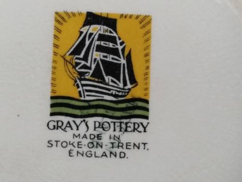 Vintage! England - Grays Pottery - Art Deco - Ivory and Peach Stripe - Cream Jug