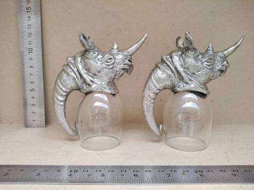 Frankli Wild By Royal Selangor - Wild Rhino Barware - Pair Of Pewter & Glass Cups