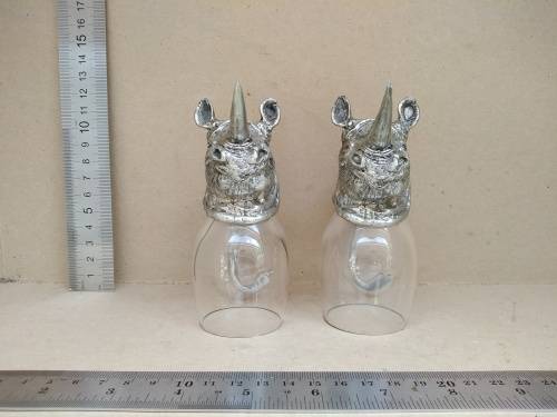 Frankli Wild By Royal Selangor - Wild Rhino Barware - Pair Of Pewter & Glass Cups