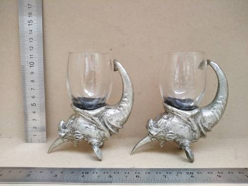 Frankli Wild By Royal Selangor - Wild Rhino Barware - Pair Of Pewter & Glass Cups