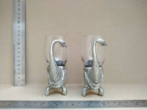 Frankli Wild By Royal Selangor - Wild Rhino Barware - Pair Of Pewter & Glass Cups