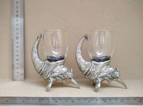Frankli Wild By Royal Selangor - Wild Rhino Barware - Pair Of Pewter & Glass Cups
