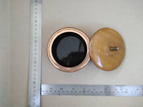 Vintage! Copper Vanity / Powder Puff Pot / Trinket Box With Wooden Lid