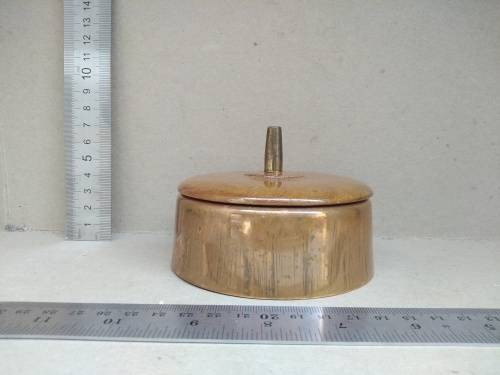 Vintage! Copper Vanity / Powder Puff Pot / Trinket Box With Wooden Lid